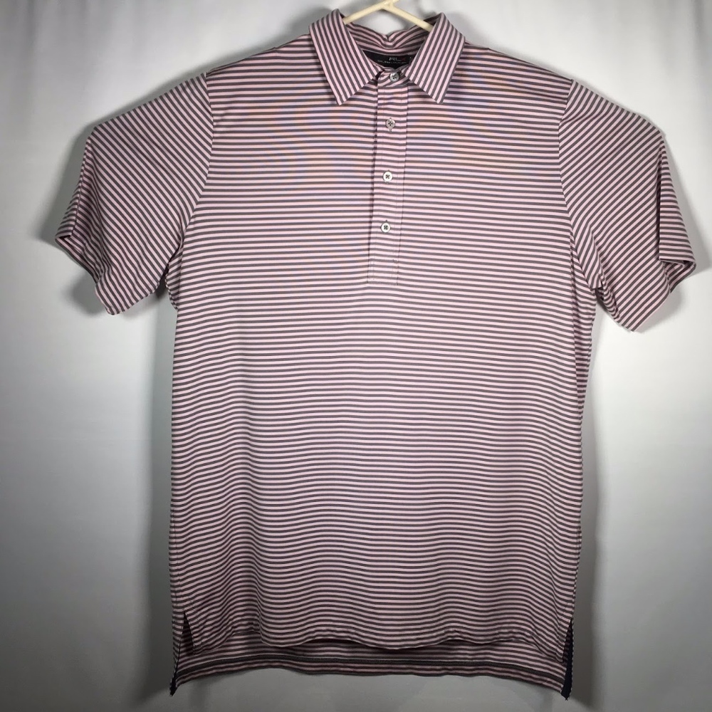Ralph Lauren RLX L Striped Gray Pink Golf Polo